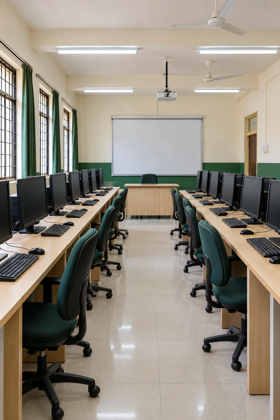 Computer laboratory workstation with monitors and learning equipment